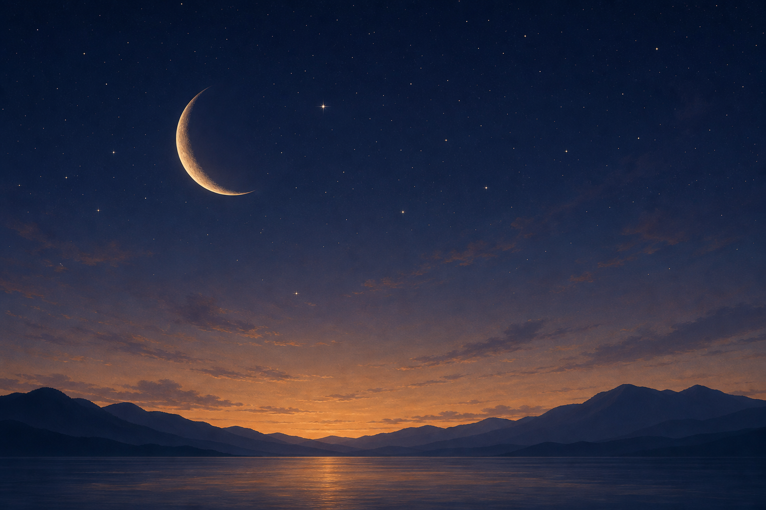 Croissant de lune et étoiles dans un ciel nocturne apaisant